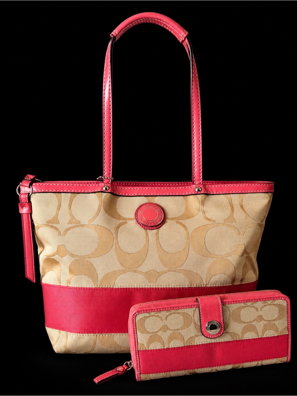 Vintage Signature Coach Stripe Tote & Wallet